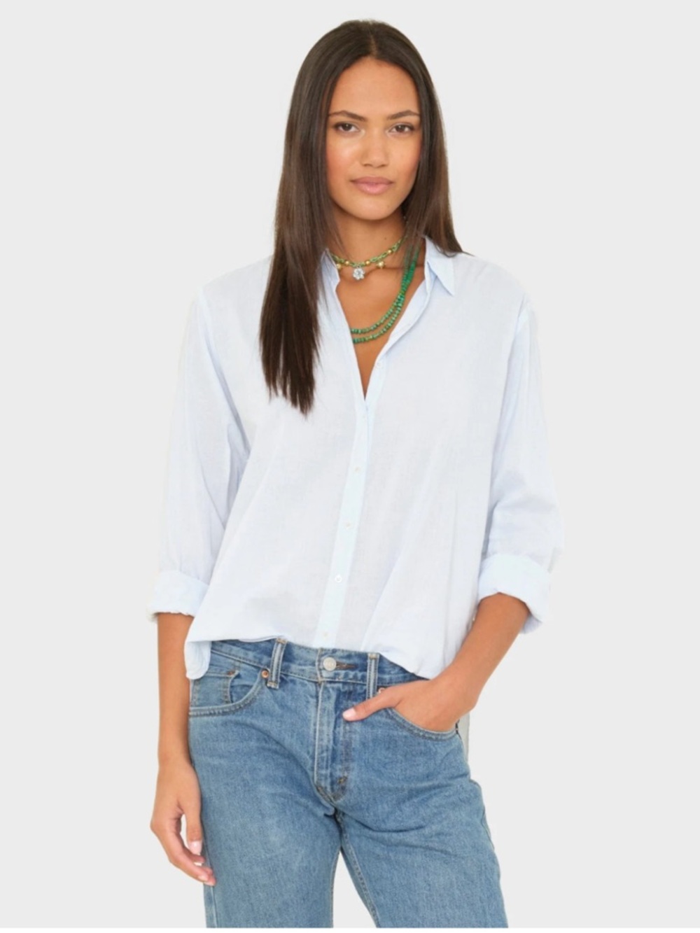 Xirena Beau Shirt Skylight blue cotton poplin button front XL